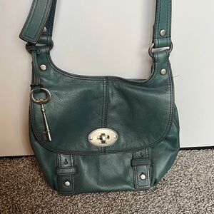 Fossil Dark Green/Blue Leather Crossbody Bag